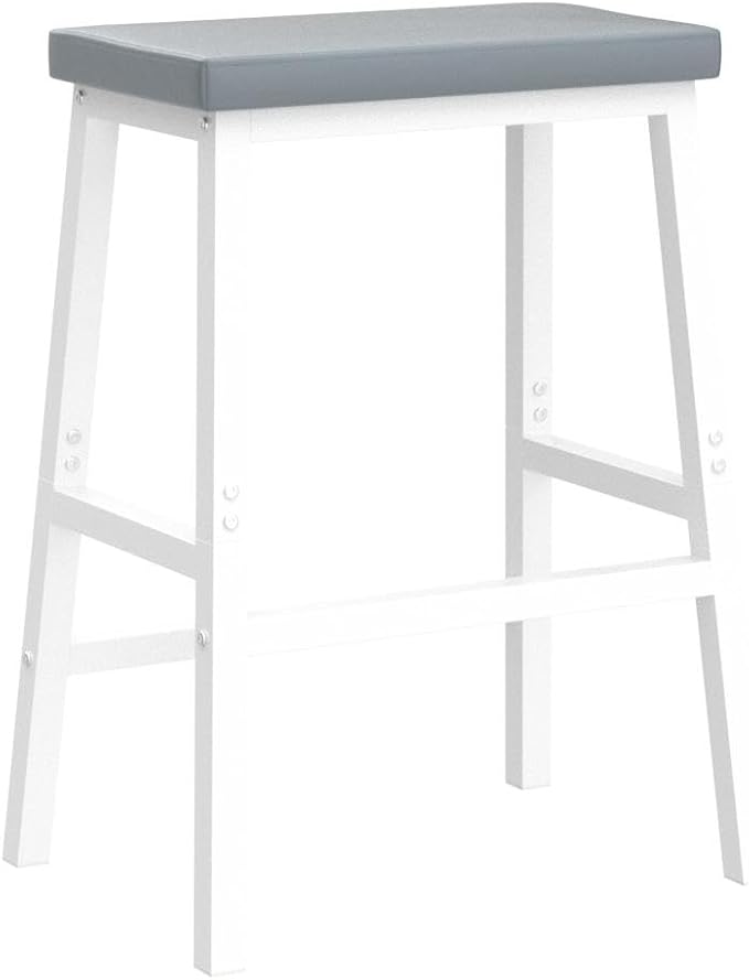 HOOBRO Bar Stools, Set of 2 Bar Chairs, Counter Height Bar Stools, 24 Inch Barstools for Kitchen Counter, PU Upholstered Kitchen Stools, for Kitchen, Bar, Dining Room, White and Gray WG01MD01
