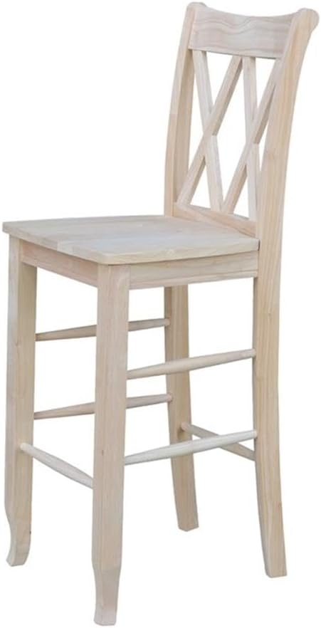IC International Concepts Double X-Back Bar Height Stool Solid Wood, Real Parawood, Easy Assembly, 17.91" W x 19.59" D x 46.22" H 225 lbs wt Capacity, DIY, Paint or Stain Your Way, Unfinished