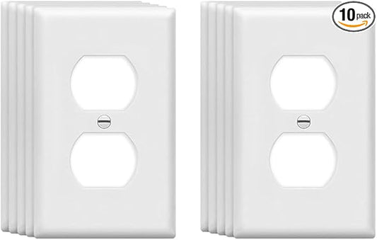 Duplex Wall Plates 1-Gang Switch Outlet Electrical Cover Plate Unbreakable Thermoplastic Faceplate for Light Receptacle Outlet Switch, White (10 Pack)
