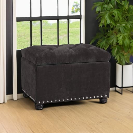 Adeco High End Dark Classy Tufted, Accents Rectangular Storage Bench Footstool, Dim Brown ttomans & Storage Ottomans Royal Olive Grey