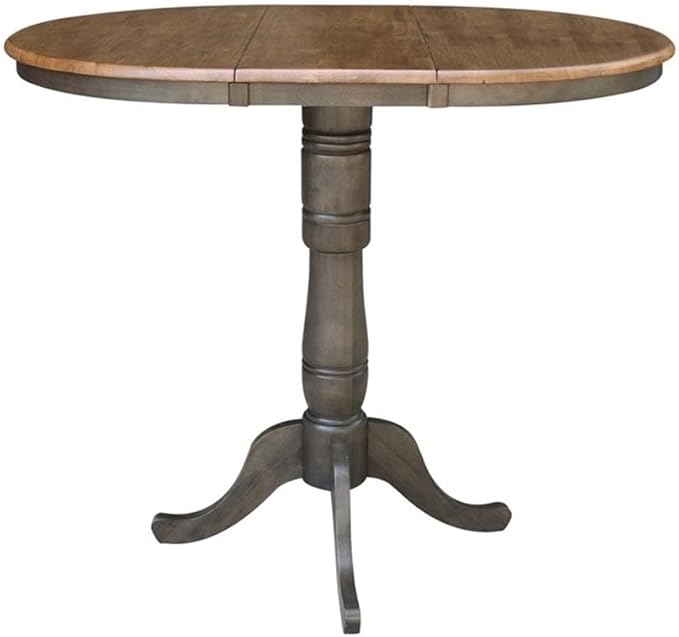 IC INTERNATIONAL CONCEPTS 36" Round Wood Bar Height Dining Table with 12" Leaf in Hickory/Washed Coal