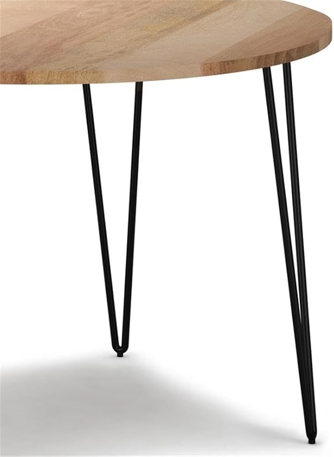 SIMPLIHOME Hunter Dining Table - 45 inch Wide Solid Mango Wood Round Table in Natural, Modern Industrial Style for Dining Room or Kitchen with Black Powder-Coated Iron Base and Hairpin Legs, Seats 4