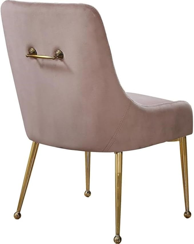 Meridian Furniture Owen Collection Modern | Contemporary Velvet Upholstered Dining Chair with Polished Gold Metal Legs, Set of 2, 24" W x 21" D x 34.5" H, Pink