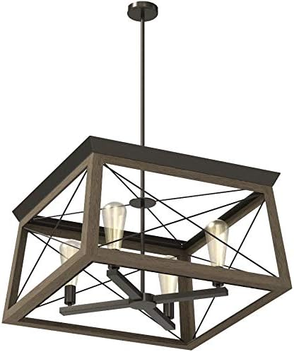 Progress Lighting 4-Light Chandelier, Rustic Farmhouse Style Modern Hanging Light Fixture for Kitchen and Dining Room, Briarwood Collection, Antique Bronze