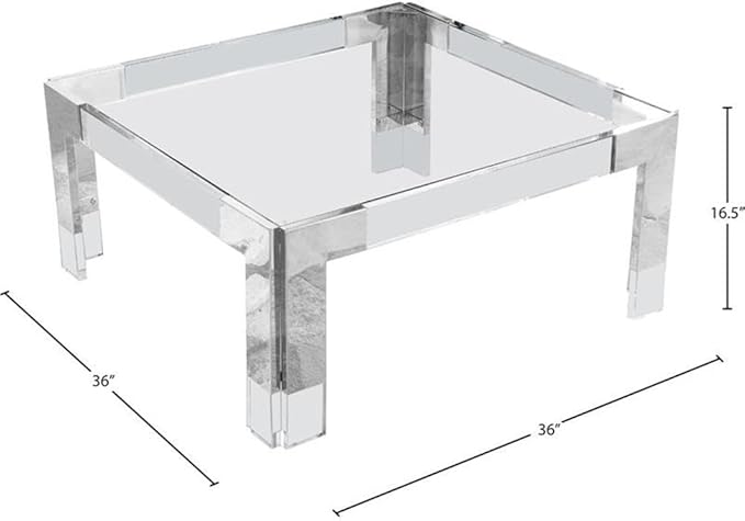Meridian Furniture Casper Collection Modern | Contemporary Glass Top Coffee Table with Sturdy Stainless Steel and Acrylic Base, 36" W x 36" D x 16.5" H, Chrome