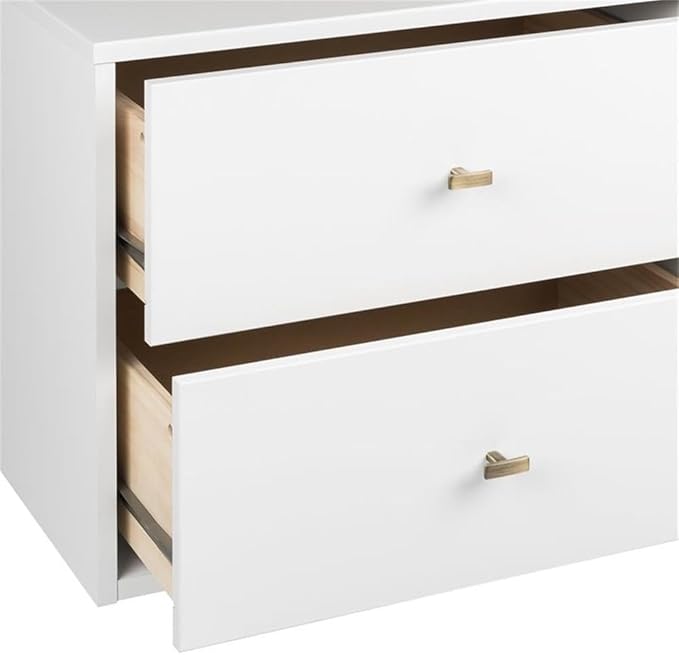 Prepac 4-Drawer Floating Dresser for Bedroom, Modern Dresser Chest of Drawers with Brushed Brass Knobs 16" D x 42.25" W x 17.25" H, White, WDBW-1412-1
