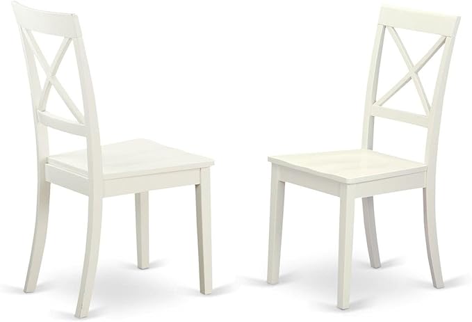 East West Furniture BOC-WHI-W Boston Dining Room Chairs - Cross Back Solid Wood Seat Chairs, Set of 2, Linen White