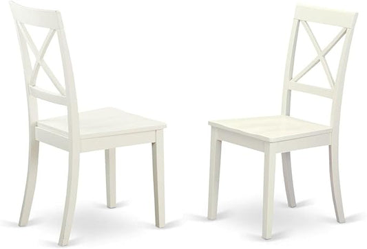 East West Furniture BOC-WHI-W Boston Dining Room Chairs - Cross Back Solid Wood Seat Chairs, Set of 2, Linen White