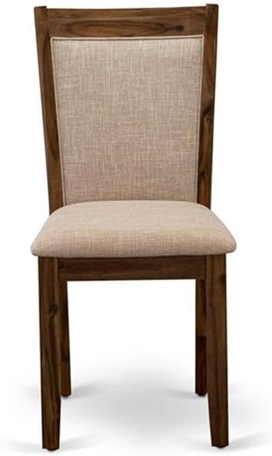 East West Furniture MZCNT04 Monza Modern Parson Dining Chairs - Light Tan Linen Fabric Upholstered Chairs, Set of 2, Antique Walnut
