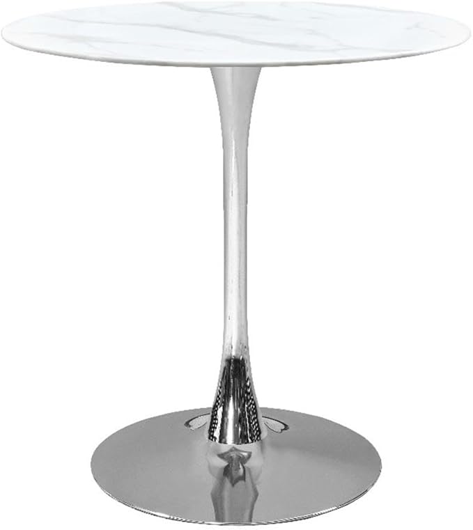 Meridian Furniture 927-T Holly Collection Modern | Contemporary Counter Height Table,10MM Thick Glass with Marble Veneer, 36" Round Faux Marble, Rich Chrome Base, 36" W x 36" D x 36" H, Chrome