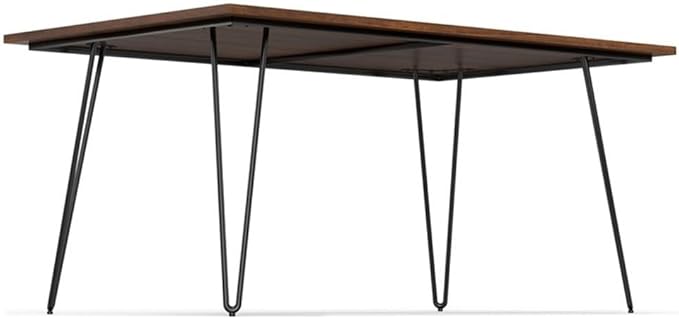 SIMPLIHOME Hunter Dining Table - 66 inch Wide Solid Wood Walnut Veneer Table, Modern Industrial Style for Dining Room or Kitchen with Black Powder-Coated Iron Legs and Hairpin Legs, Seats 6