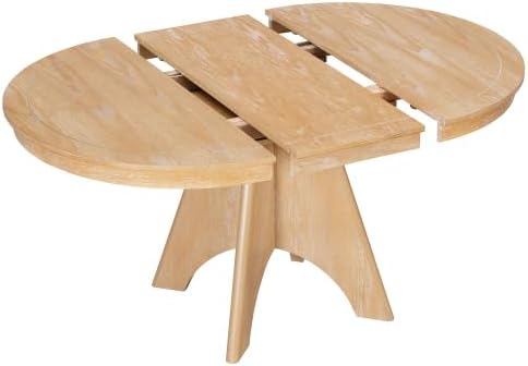 Bellemave 42"-58" Extendable Dining Table for 4-6, Farmhouse Round Kitchen Table with Removable Leaf and Crossed Legs for Kitchen, Dining Room (Natural Wood Wash)