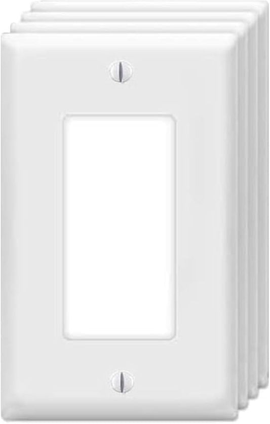 Decorator Wall Plates 1-Gang Switch Outlet Electrical Cover Plate Unbreakable Thermoplastic Faceplate for Light Receptacle Outlet Switch, White (4 Pack)