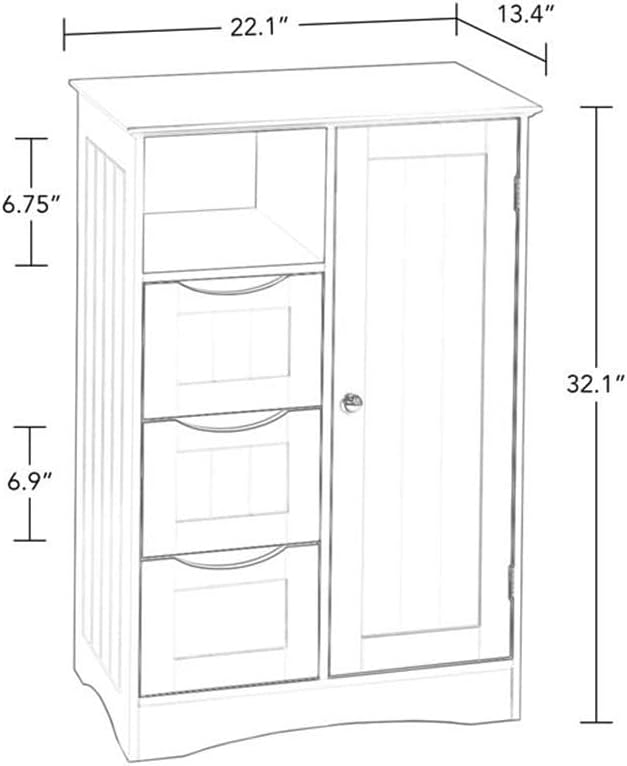RiverRidge Ashland Collection 1 Door, 3 Drawer, Gray Floor Cabinet,Grey