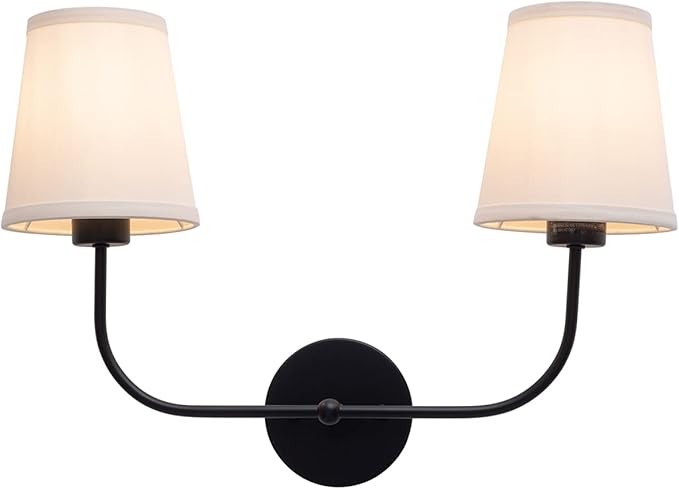 VILUXY Vintage Double Sconce Antique Wall Sconces Bedside Wall Lighting Fixture with Off-White Fabric Shade for Bedroom, Hallway, Entryway, Passway, Bathroom, Vanity 2-Light