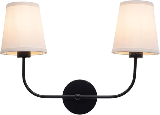 VILUXY Vintage Double Sconce Antique Wall Sconces Bedside Wall Lighting Fixture with Off-White Fabric Shade for Bedroom, Hallway, Entryway, Passway, Bathroom, Vanity 2-Light