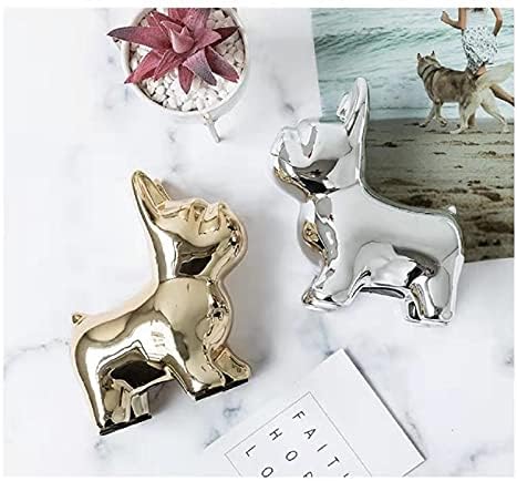 Ceramic Frenchie Decor with Non-Slip Pad, Decorative Coin Piggy Bank, French Bulldog Statue Decor, Gold Dog Decor, Bookshelf Decorative Objects for Bedroom, Coffee Table Decor Items