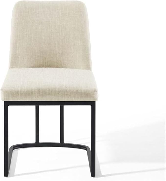 Modway Amplify Sled Base Upholstered Fabric Dining Side Chair, Black Beige 22 x 19 x 32