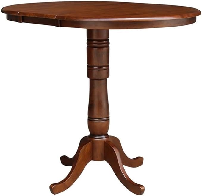 IC INTERNATIONAL CONCEPTS 36" Solid Wood Round Top Dining Table with 12" Leaf in Espresso