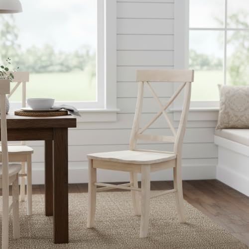 International Concepts X-Back Dining Chairs, Solid Parawood, Unfinished (Set of 2)