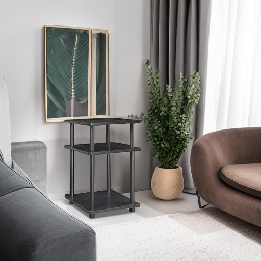 Furinno TURN-N-TUBE Side Table, 3-Tier Square Modern End Table, Open Shelves Nightstand, Night Stand, Bedside Table, Easy Assembly, for Living Room, Bedroom, Blackwood | Easy Assembly, Multipurpose