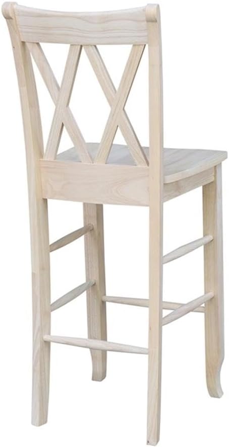 IC International Concepts Double X-Back Bar Height Stool Solid Wood, Real Parawood, Easy Assembly, 17.91" W x 19.59" D x 46.22" H 225 lbs wt Capacity, DIY, Paint or Stain Your Way, Unfinished