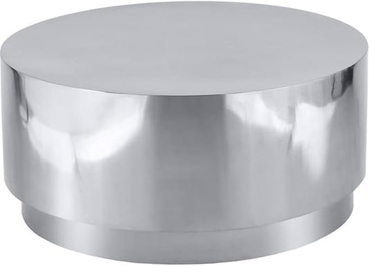 Meridian Furniture Jazzy 36" Stainless Steel Drum Coffee Table in Silver Chrome