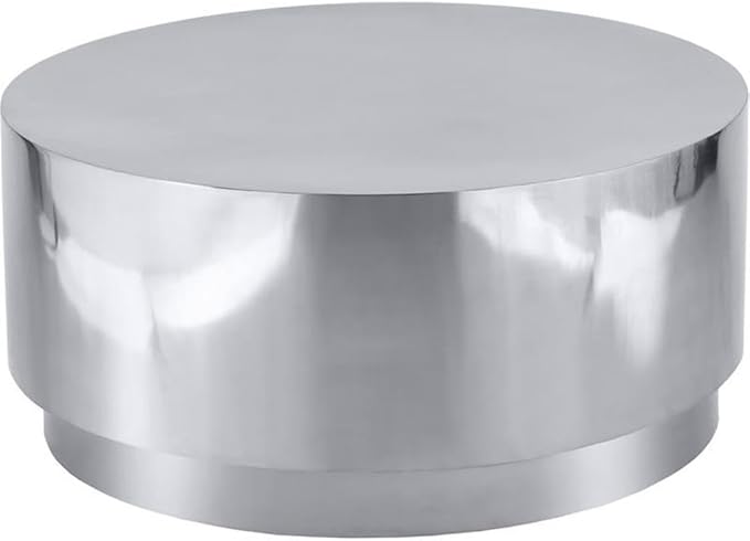 Meridian Furniture Jazzy 36" Stainless Steel Drum Coffee Table in Silver Chrome
