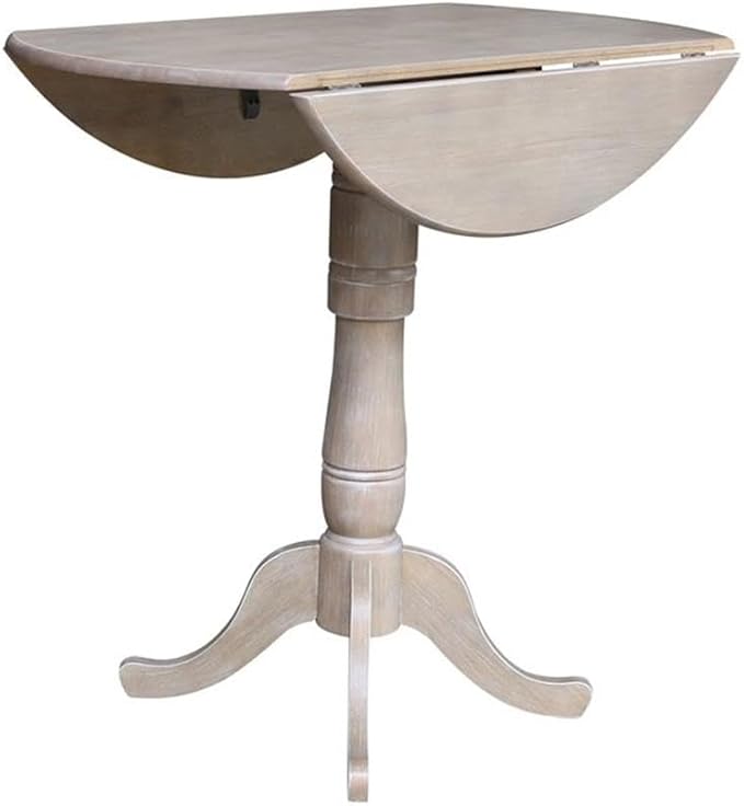 International Concepts 42" Round Dual Drop Leaf Pedestal Table-41.5" H Dining Table, Washed Gray Taupe