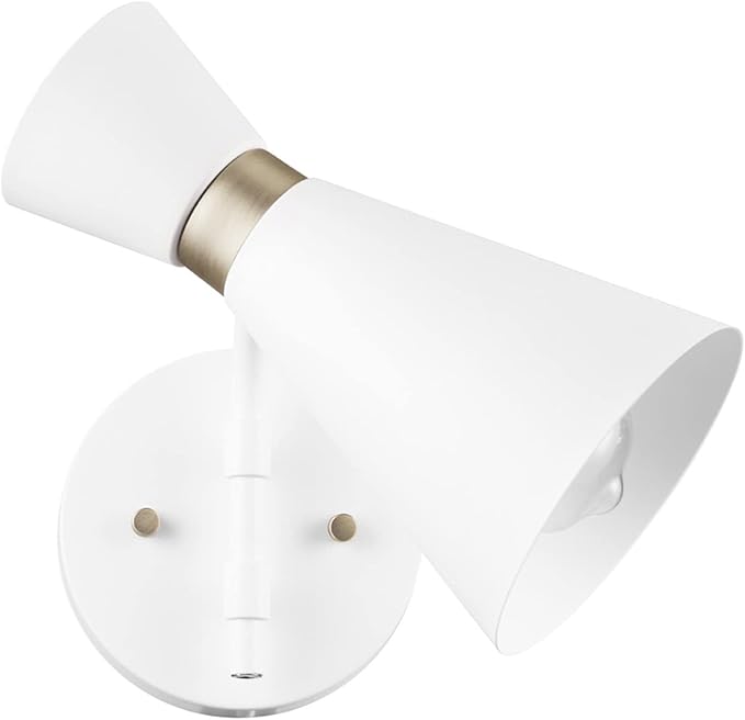 Globe Electric 65000030 1-Light Wall Sconce, White, Matte Brass Accent, Wall Lights for Living Room, Bedroom, Den, Mounted Bedside Lamp, Apartment Essentials, Dimmable, Light for Apartment and Rentals