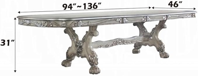 Acme Dresden Wood 136" Dining Table with Removable Leaf in Vintage Bone White