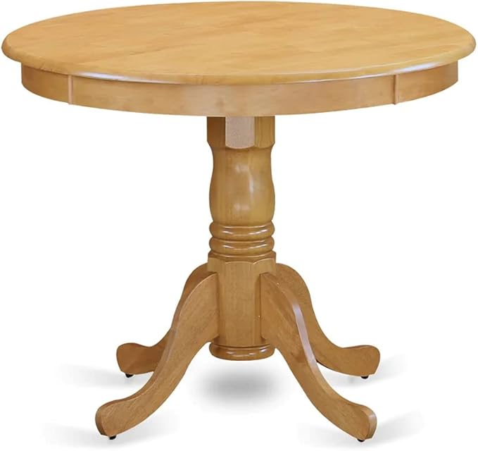 East West Furniture ANNO5-OAK-W 5 Piece Dining Room Furniture Set Includes a Round Dining Table with Pedestal and 4 Wood Seat Chairs, 36x36 Inch, Oak
