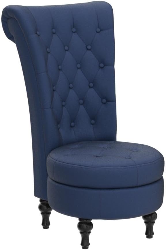Royal High-Back Velvet Accent Chair for Vanity with Storage and Luxurious Upholstery, Retro Design and Versatile Usage for Living Room, Bedroom, Lounge and Office, Dark Blue