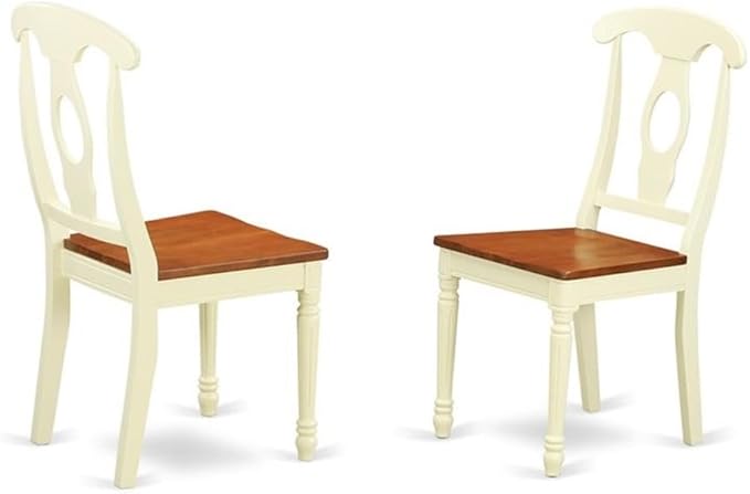 East West Furniture HLKE5-BMK-W 5 Piece Kitchen Table Set for 4 Includes a Round Dining Table with Pedestal and 4 Dining Room Chairs, 42x42 Inch, Buttermilk & Cherry