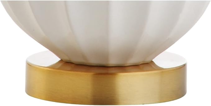 JONATHAN Y 21.5" White Ceramic Mini Table Lamp with Brass Accents, Modern Contemporary Fluted Design with White Linen Shade for Bedroom Living Room, LED Bulb Included JYL1030A