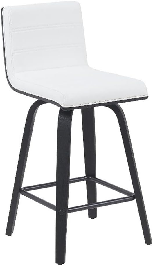 Vienna Modern Counter Height Swivel Bar Stool with Snow White Faux Leather Seat and Black Brushed Wood Frame Set of 4