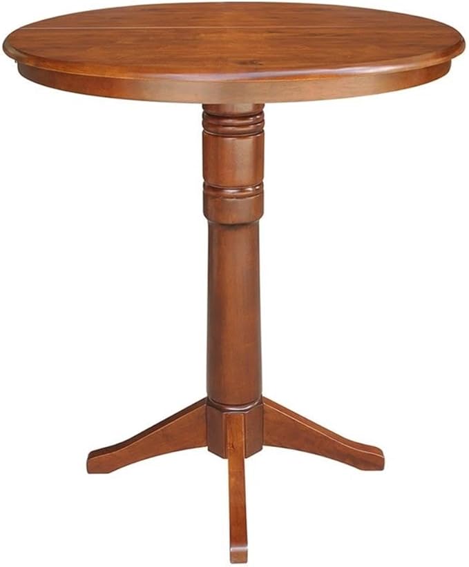 International Concepts 36" Round Top Pedestal Table with 12" Leaf-40.9" H-Dining, Counter, or Bar Height, Espresso