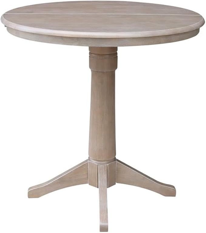 International Concepts 36" Round Top Pedestal Table with 12" Leaf-34.9" H-Dining or Counter Height, Washed Gray Taupe