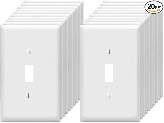Toggle Light Switch Wall Plates 1-Gang Switch Electrical Cover Plate Unbreakable Thermoplastic Faceplate, White (20 Pack)