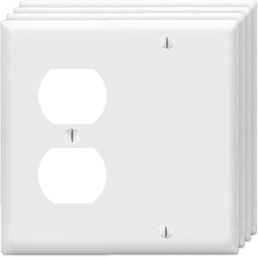 Duplex Receptacle Outlet/Blank Device Wall Plates 2-Gang Switch Electrical Cover Plate Unbreakable Thermoplastic Faceplate for Light Receptacle Outlet Switch, White (4 Pack)