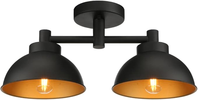 Pathson 2 Lights Ceiling Light Fixtures, Semi-Flush Mounted Vintage Ceiling Lighting Lamp with Metal Shade for Living Room Hallway Loft Kitchen Bathroom Close to Ceiling
