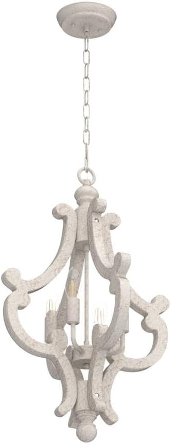 French Country Chandelier, 4-Light Rustic Farmhouse Distressed White Chandeliers for Dining Room, Modern Wood Kitchen Light Fixtures, Hanging Light Fixture for Bedroom Entryway Island