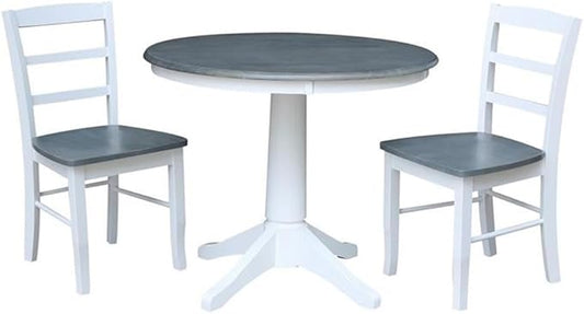 IC INTERNATIONAL CONCEPTS 36 in. Wood Dining Table with 2 Madrid Ladderback Chairs in White/Heather Gray
