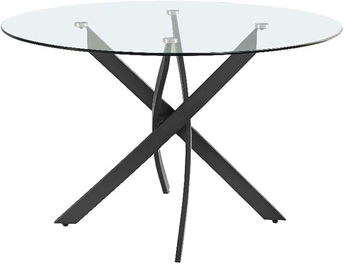Meridian Furniture 986-T Xander Collection Modern | Contemporary Dining Table with Matte Black Metal Base, 48" Round Tempered Glass Top, 10MM Glass Thickness, 48" W x 48" D x 30" H, Black