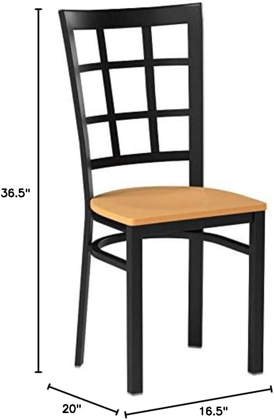 Flash Furniture 2 Pack HERCULES Series Black Window Back Metal Restaurant Chair - Natural Wood Seat