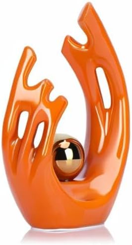 9.5"H Orange Gold Aesthetic Room Decor Accent, TV Stand Funky Table Centerpiece, Abstract Art Ceramic Statue and Sculpture, Orange Decor for Living Room, Bookshelf Decorative Objects, Shelf Decor