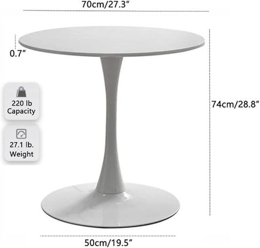 27.3" Tulip Dining Table, White, Perfect for 2-4 People, Mid-Century Modern Style, Round MDF Top with Sturdy Base for Dining Room, Living Room, Cafe