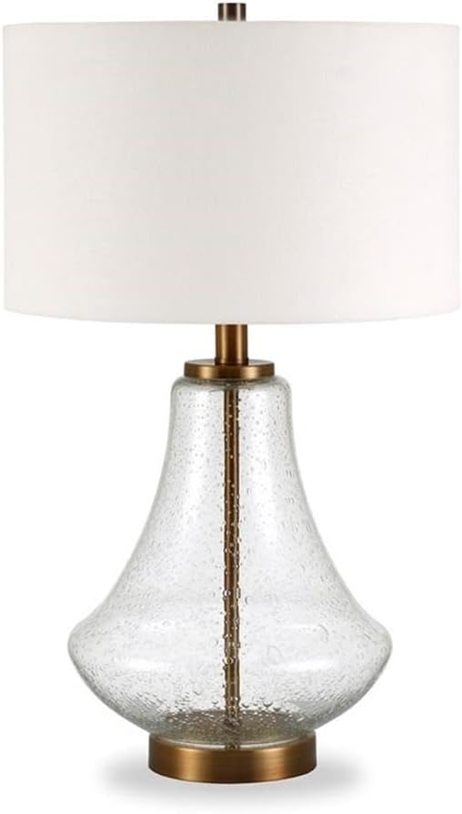 Lagos 23" Tall Table Lamp with Fabric Shade in Seeded Glass/Brushed Brass/White