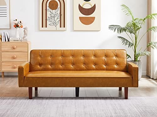 Modern PU Leather 3-Seat Couch, Adjustable Backrest Convertable Sofa, Sleek Minimalist Fold Out Couch Loveseat with Armrests, Sofa for Living Room Home Office Spaces, Brown