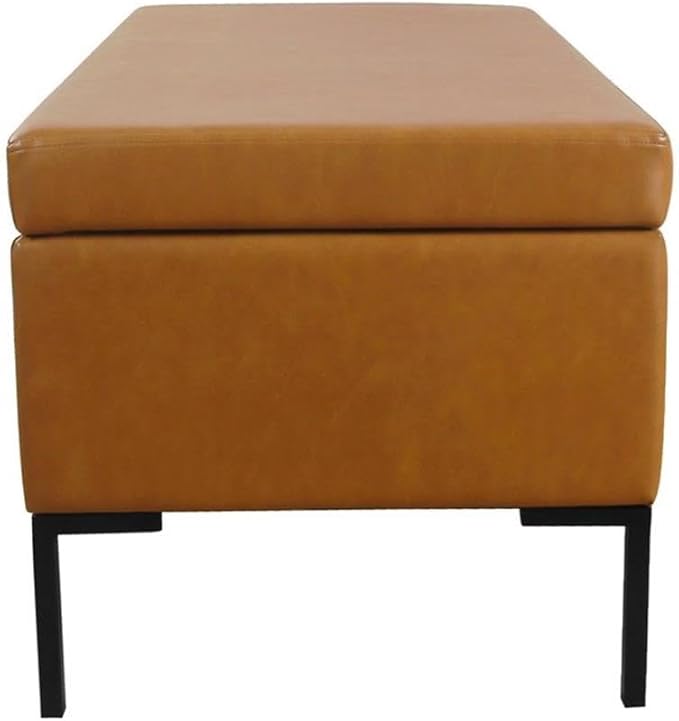 HomePop Upholstered Storage Bench with Metal Leg|Homepop Home Décor|Bench with Storage for Living Room & Entryway - Faux Leather Brown